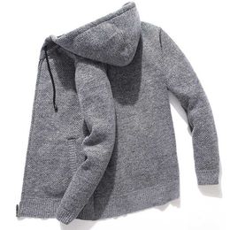 Hooded Knitted Man Sweater Fleece Cardigan Oversized Men's Sweater Winter Casual Solid Hoodies Sweater Homme Knitted Men Coats 211008