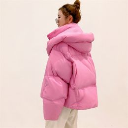 winter jacket women's warm fashion candy Colour long thick parka coat Korean loose hooded 211018