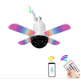 Mini Foldable 4-Leaf Bulb Light 24W E27 RGB Music Deformable Ceiling Lamp Magic Ball Colourful Intelligent Audio Folding Bar Party Decor