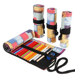 Pencil Bags 12/24/36/48/72 Holes Large Canvas Roll Pen Curtain Bag Case Makeup Wrap