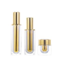 gold lotion bottles pump Canada - Storage Bottles & Jars Acrylic Eye Cream 30G Gold Cosmetic Packaging Luxury Empty Square Refillable Bottle Spray Lotion Pump 50ml 100ml 5pie