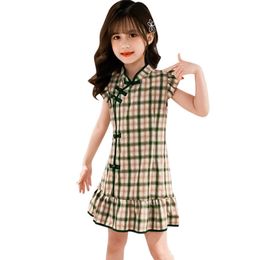 Dresses For Girls Plaid Pattern Girls Dresses Summer Dress For Kids Casual Style Children's Clothing 6 8 10 12 14 Q0716
