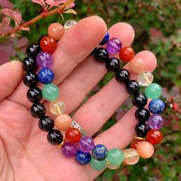 MG1310 Natural Black Tourmaline Bracelet Womens 7 Chakra Yoga Wrist Mala Jewelry