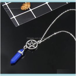 Necklaces & Pendants Jewelrynatural Stone Hexagonal Pentagon Pendant Chain For Women Agate Crystal Adjustable Size Long Stateme