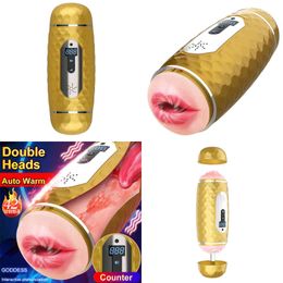 NXY Sex Masturbators Draimior Smart Voice Heating Male Masturbator Double Heads Realist Vagina Blowjob Oral Toys for Glans Exerciser Shop 220127