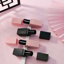 500pcs 12.1mm Matte Black Pink Square DIY Empty Lipstick Tubes Refillable Lip Balm Gloss Holder Container Tube with Lip Cap