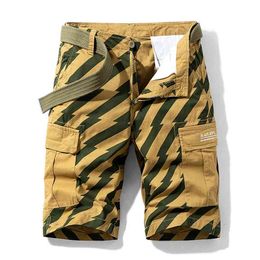 Summer Overalls Shorts Men Cool Camouflage Cotton Casual Striped 5-Point Pants 210716