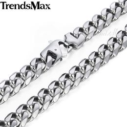 Trendsmax Herren-Halskette aus 316L-Edelstahl, gebürstete, matte Kette, kubanischer Rand, Silber, 15-mm-Ton, Hnm18 Q0809