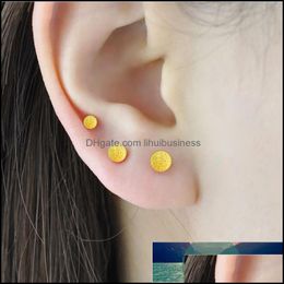 Stud Earrings Jewellery 925 Sterling Sliver Gold Plated Ball For Women Golden Small Round Beads Earings Frosted/Matte Surface Earing Drop Deli