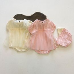 Summer Baby Girl Short Sleeve Pure Colour Rompers born Kids Infant Clothes Jumpsuits 210429