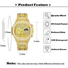 Watches Men Trending Watch Men Chronograph Waterproof Big Baguette Diamond Calendar Male Clock Dropshipping