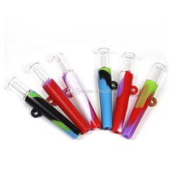 Smoking pipes One Hitter Tobacco Mini Pipe portable glass water bongs dab rig silicone smoking pipes free type