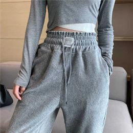 Casual Thicken Corduroy Soft Sweatpants Women Classical Slim Loose Ankle Banded Pants Elastic wasiat StraightTrousers Joggers Q0801
