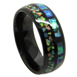 Wedding Rings 6/8mm Width Boho Tungsten Black Tone Inlay Green Opal & Natrual Shells For Couples Size 6-13 Can