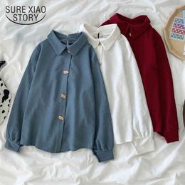 Office Lady Solid Button Cardigan Blouse Autumn Korean Style Cotton Long-Sleeve Shirt Women Tops Blusas 10796 210415