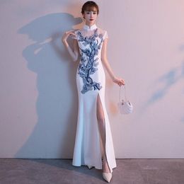 -Vêtements ethniques Sexy Slim Haute Split Cheongsams Cheongsams Robe de mariée Mariée Vintage Poisson Qipao pour Femme Sleeve Sleeve Decal Robe chinoise élégante