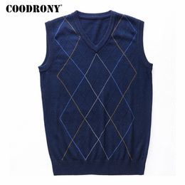 COODRONY Casual Argyle V-Neck Sleeveless Vest Men Clothes Autumn Winter Arrival Knitted Cashmere Wool Sweater Vest 8174 210820
