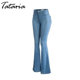 Tataria Spring High Waist Flare Jeans Women Vintage Zipper Woman Skinny Denim Trousers Women's Wide Leg Flared 210514