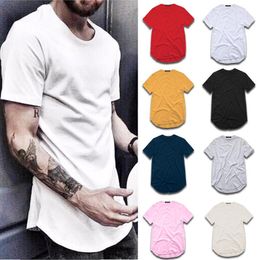 Mens T-Shirts Moda Genişletilmiş Sokak Stil-Shirt Giyim Kavisli Hem Uzun Çizgi Tees Hip Hop Kentsel Boş Basic T Shirt