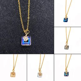 Pendant Necklaces Women's Crystal Necklace Charm Square Accessories Fashion Stainless Steel For Banquet Wedding Dress