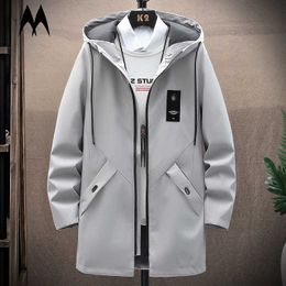 Casual Windbreaker Jackets Mens Autumn Long Trench Coats Fashion Hooded Jacket Harajuku Korean Slim Outwear Mens Clothing 211011