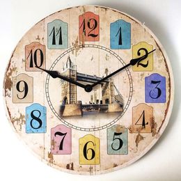 Wall Clocks Creative Vintage Wooden Clock Modern Design Rustic Shabby Chic Home Office Cafe Decoration Living Room