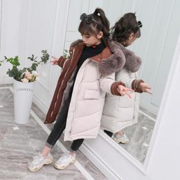 Down Coat Children's Jacket Girl Long Winter Hooded Cotton Kids Baby Warm Parka Fur Collar Outerwear Plus Velvet Snowsuit