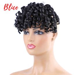 Blice Natural Black Fake Curly Fringe Two-Clips In Bang Synthetic Hair Extensions With 100% Kanekalon Hairpieces For Women