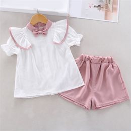 Summer Girls Suit Ruffle Top+Short 2Pcs Kids Clothes Clothing Sets Baby Girl For 1-4 Years 210528