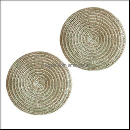 Mats & Pads Table Decoration Aessories Kitchen, Dining Bar Home Garden Round Cotton Linen Woven Placemat Western Food Pad Kitchen Non-Slip H