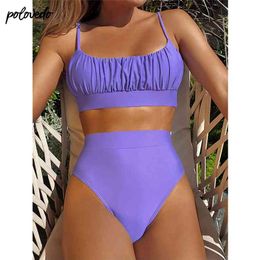 High Waist Bikinis Swimsuits Women Push Up Swimwear Solid Brazilian Bathing Suit Biquini Bikini Beachwear 210712