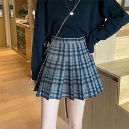 Autumn Winter Korea Fashion Women High Waist Woollen Mini Skirt All-matched Casual Vintage Plaid A-line Pleated V275 210512