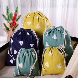 Storage Bags Printed Cotton Linen Drawstring Bundle Pocket Bag Sundries Underwear Travel Gift