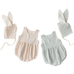 0-3Yrs Kids Summer Style Sleeveless Baby Girl Clothes Cute Bunny Infant Girls Bodysuits 210417