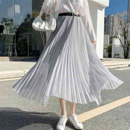 Casual Women's Skirts Spring/Summer Cover High Waist Mesh Pleated A-line 210520