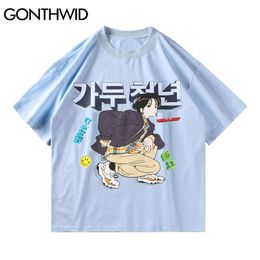 Tshirts Harajuku Japanese Cartoon Anime Girl Print Graffiti Tees Shirts Hip Hop Fashion Casual Streetwear Loose Tops 210602