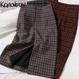 Korobov Korean Hit Colour Plaid Elegant A-Line Skirts Vintage High Waist Slim Skirt Preppy Style Fashion New Faldas Mujer 210430