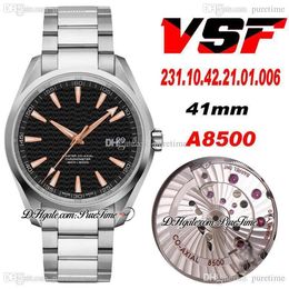 VSF Aqua Terra 150M Anti Magnetic CAL A8500 Automatic Mens Watch Black Wave Dial Rose Gold Hands Steel Bracelet 231.10.42.21.01.006 Super Edition Watches Puretime 02