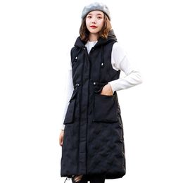 Autumn winter vest women cotton-padded warm thicken long woman female hooded parka jacket waistcoat plus size 210915