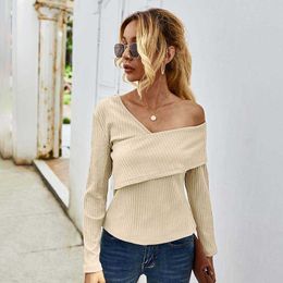 Casual Knitted Women Blouse Sexy Off Shoulder Long Sleeve Patchwork Chic Female Tops W631 210526