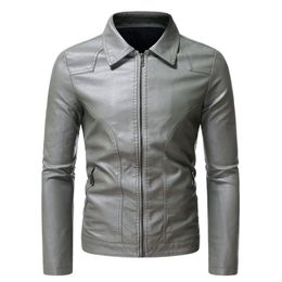 Causal Vintage Leather Jacket Coat Men Outfit Design Motor Biker Zip Pocket PU Leather Jacket business simple men clothing 211111