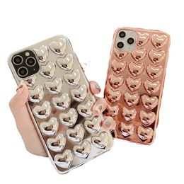 Cases Plated 3D Love Heart For iPhone 11 12 Pro Max XR X XS 7 8 Plus Case Soft Solid Color Back Cover