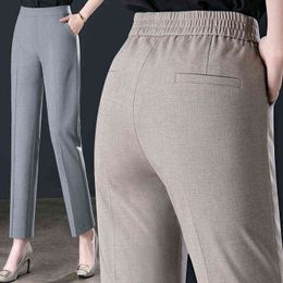 Summer High-waisted Professional Dress Pants Women Feel Casual Thin Loose Waist Large Yards Nine Straight Black 211124