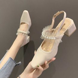High Heel Sandal for Women Suit Female Beige Med Clear Shoes Shallow Mouth High-heeled Black Comfort Party Fashion Medium Girls Y0608