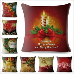 box cushion covers UK - Cushion Decorative Pillow Merry Christmas And Happy Year Decor Candle Gift Box Bell Tree Cushion Cover