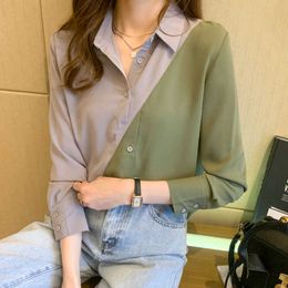 Women Shirts Spring Autumn Long Sleeve Patchwork Loose Blouses Female Tops Korean Style Elegant Blusas Plus Size 210604