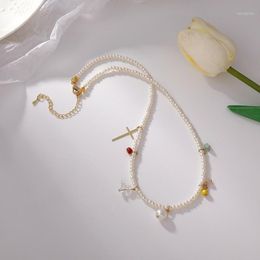 Pendant Necklaces VSnow Statement Imitation Bead Pearl Cross Irregular Resin Necklace For Women Girls Delicate Asymmetric Jewellery