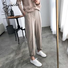 Syiwidii Winter Thicken Warm Pants for Women Female High Waist Trousers Capris Soft Elastic Band Side Stripe Office Lady Harem 211216