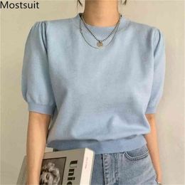 Summer Short Sleeve Knitted Pullover Sweater Women O-neck Solid Basic Tops Korean Fashion Ladies Jumpers Femme 210513