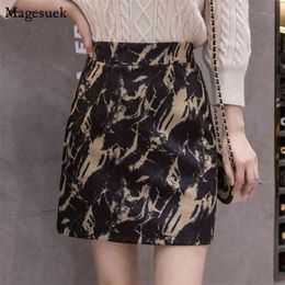Autumn Korean Mini Skirt Women Ink Printed Vintage A-Line High Waist Short Plus Size Casual Winter s 12665 210512